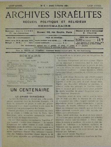 Archives israélites de France. Vol.68 N°06 (07 févr. 1907)